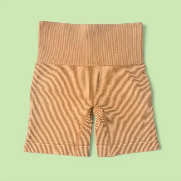 🔶 Colsie Ribbed Biker Shorts~Women’s X-S~Tannish Orange Color~High-Rise - Picture 2 of 6